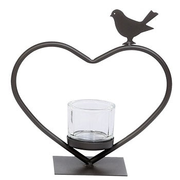 Portacandela cuore con uccellino