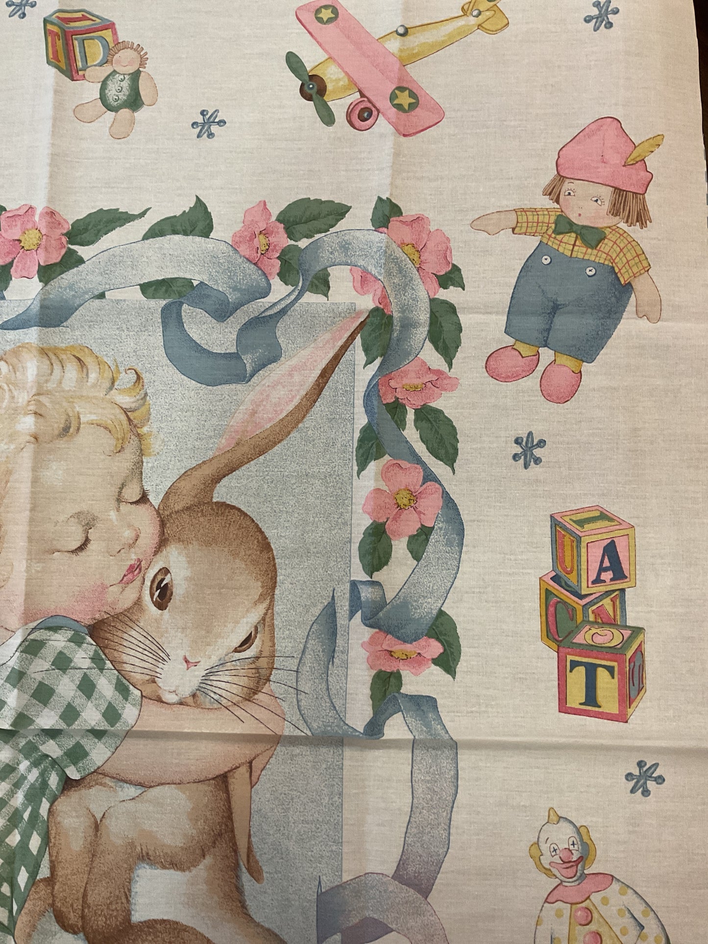Bimba e coniglio - Pannello in cotone per bambini
