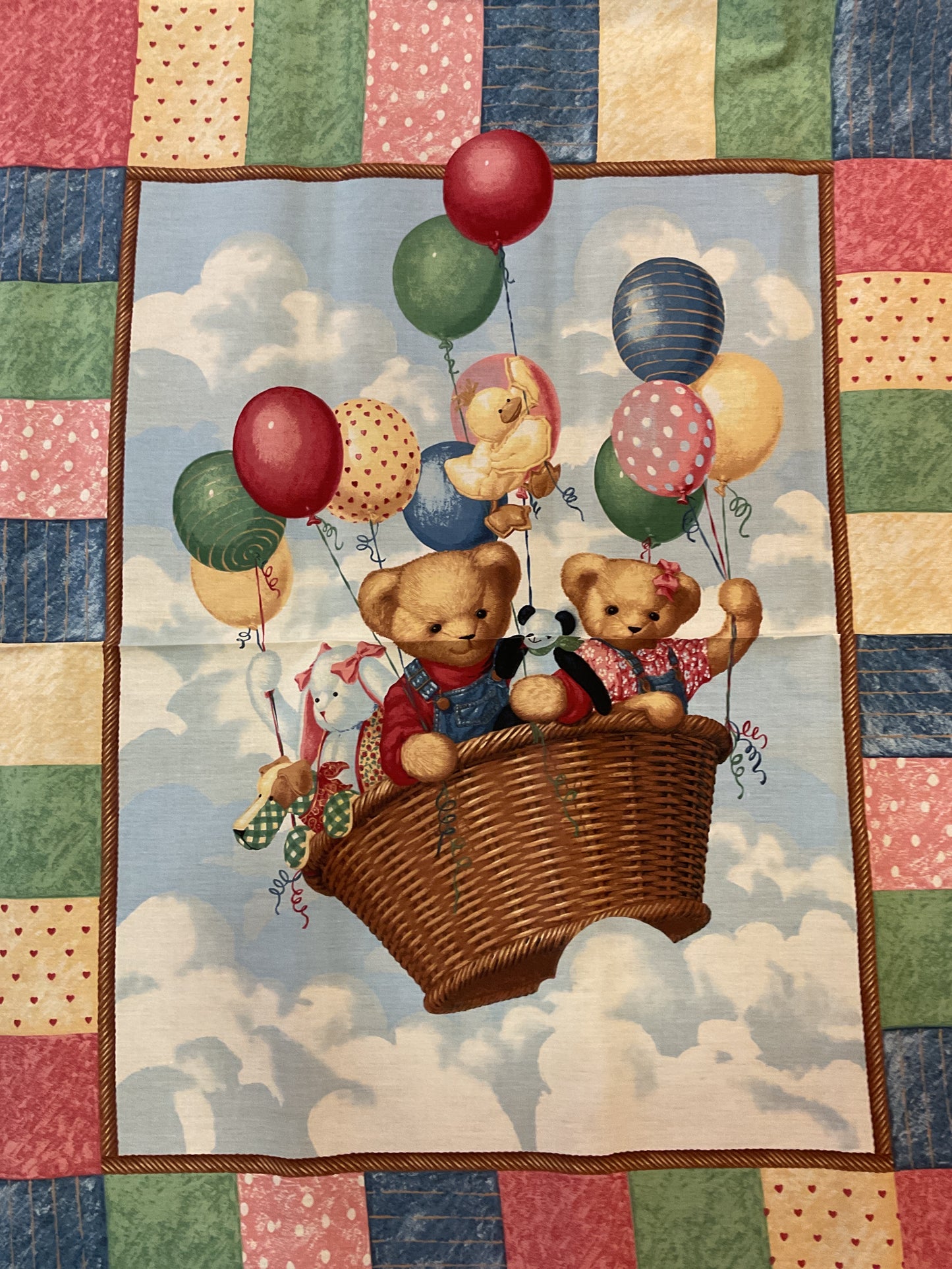 Orsi sulla mongolfiera - Pannello in cotone per bambini