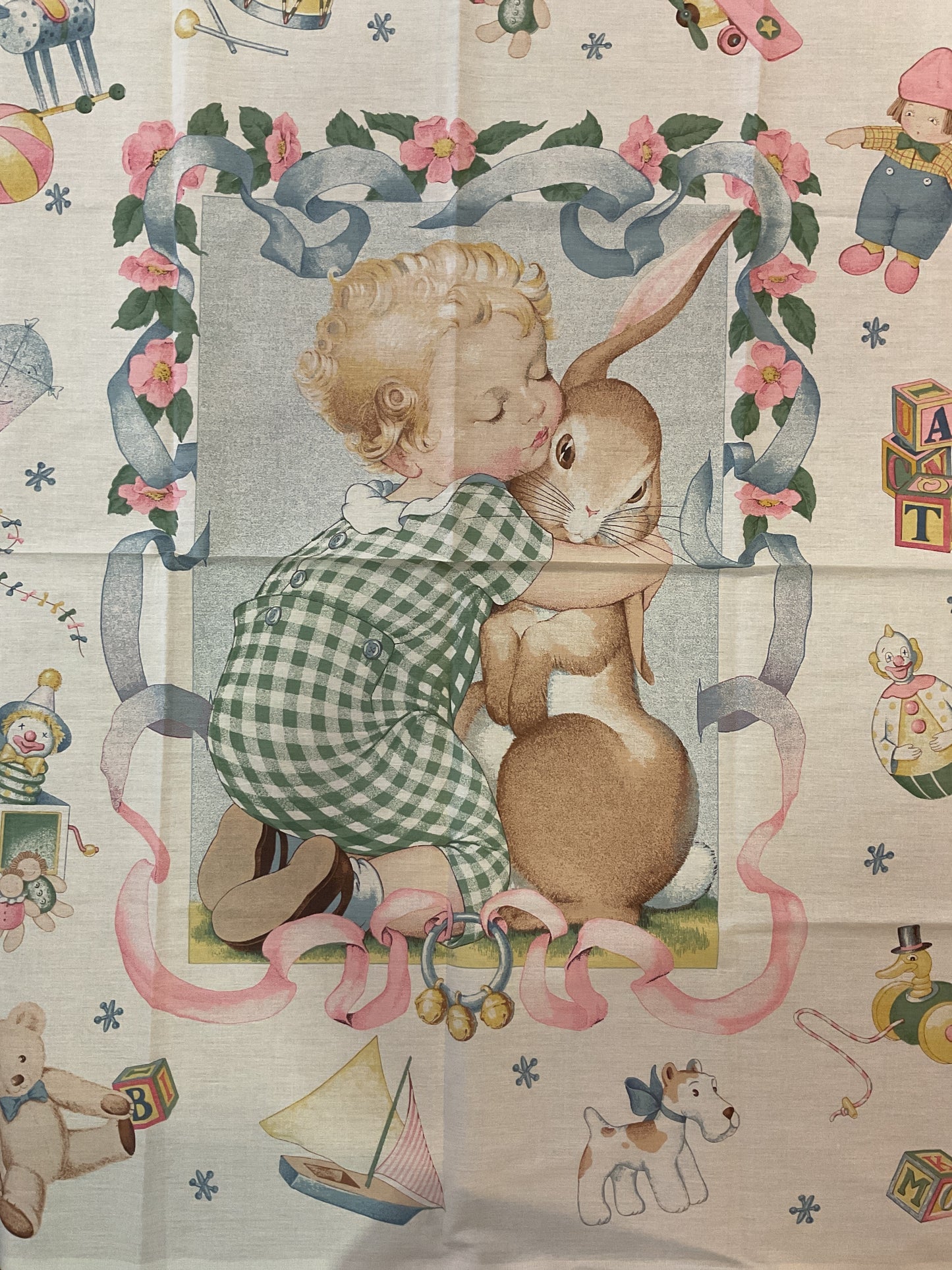 Bimba e coniglio - Pannello in cotone per bambini