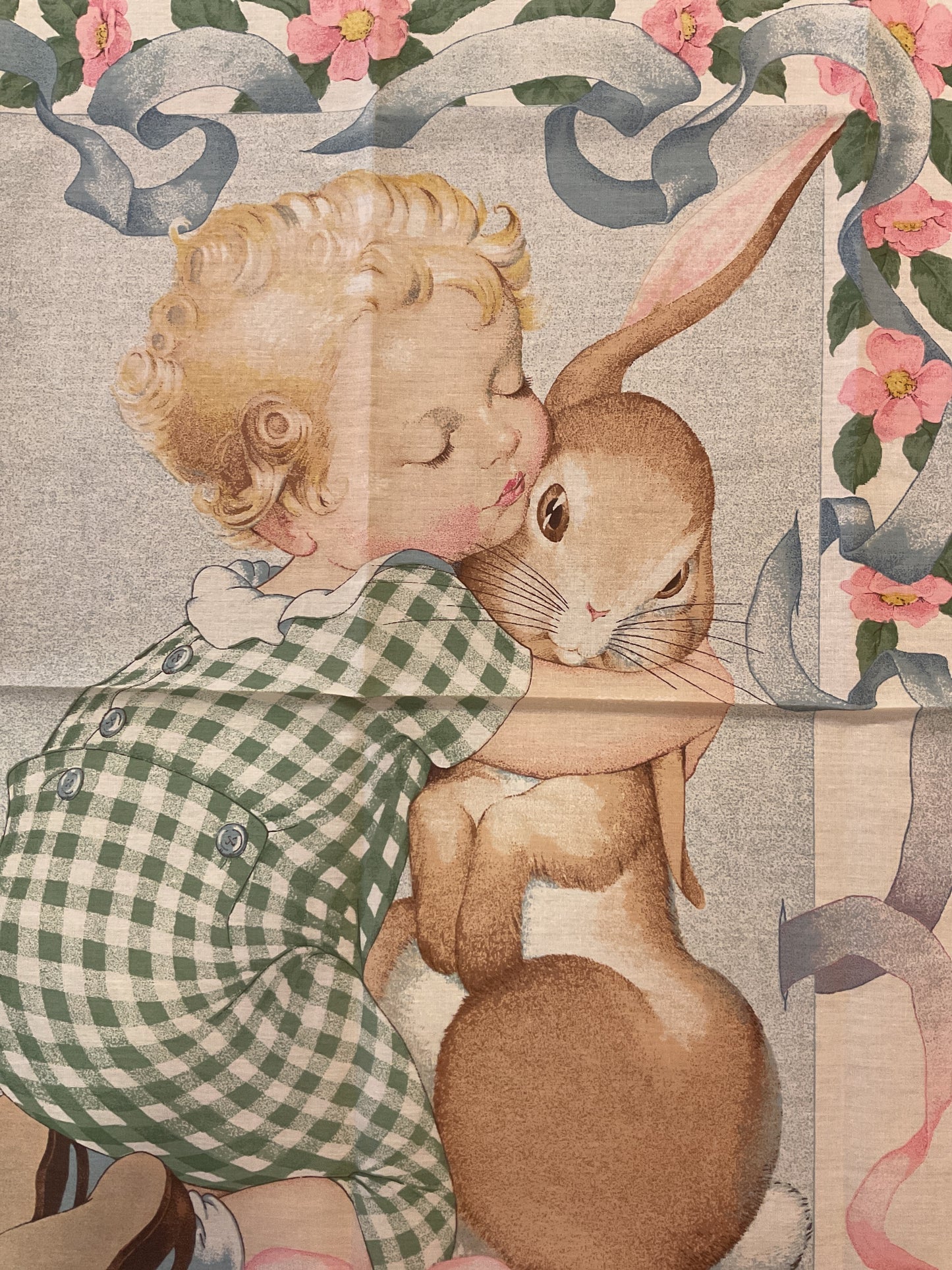 Bimba e coniglio - Pannello in cotone per bambini