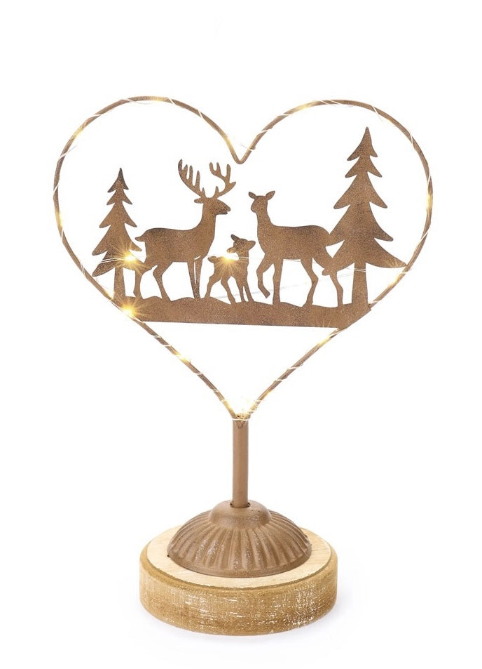 Cuore con led e decorazione renne