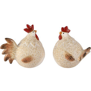 Gallo e gallina bianco e beige